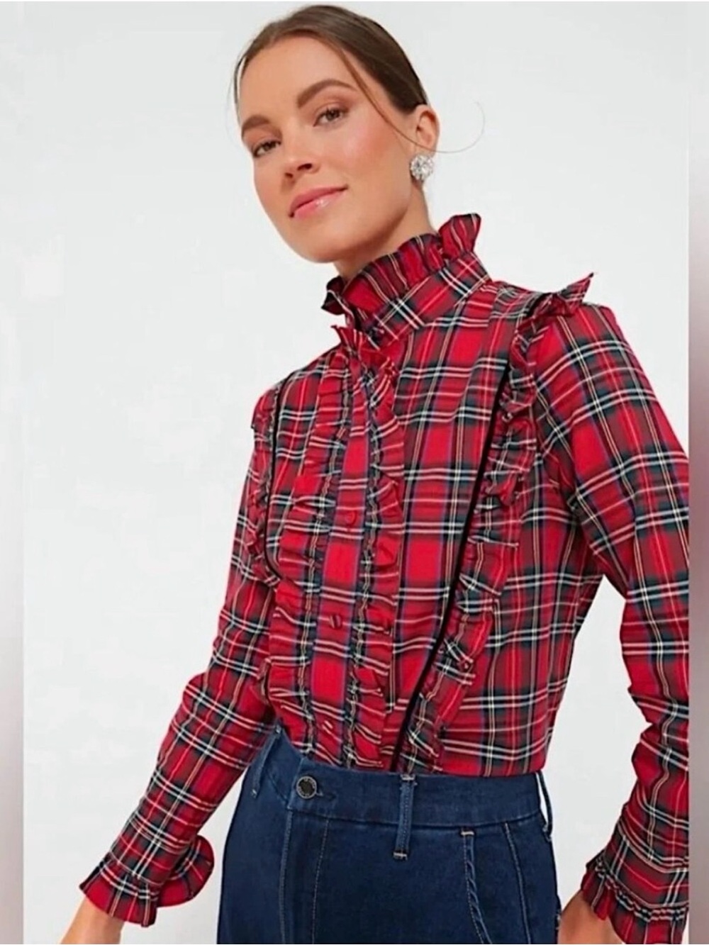 Tuckernuck Red Plaid Ruffle-Front Blouse - Picture 6 of 6